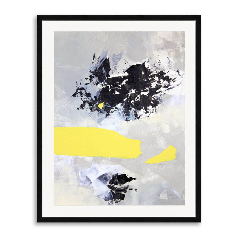 Gray And Yellow 4 Print by Simona Gocan, Black Framed Paper, 31.2" H x 25.2" W