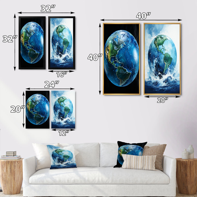 «Earth Blue Earth», 2 pièces, Toile tendue, H 32 po x l 32 po