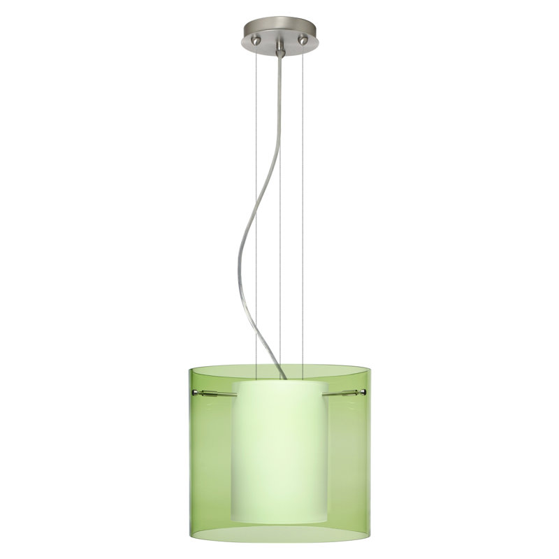 Luminaire suspendu tambour simple à 1 lumière Morena, H 10,63 po x l 11,75 po x P 11,75 po, Olive, Nickel satiné