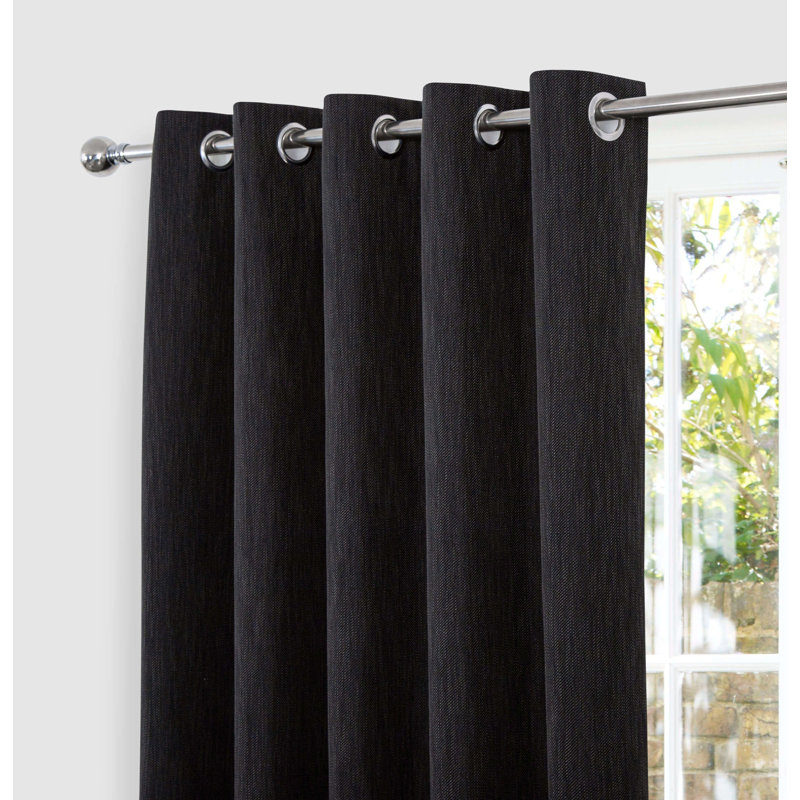 Gardunio Blackout EYELET/RINGTOP Curtain Pair, Charcoal, 229 x 229 cm