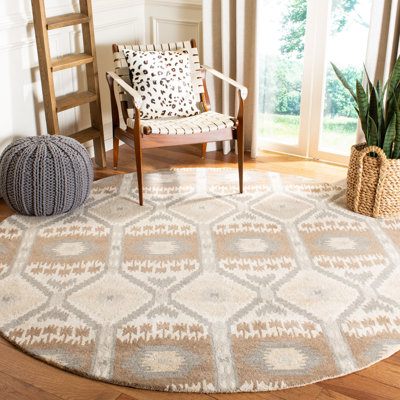 Tapis beige / gris en coton touffeté à la main Kouerga