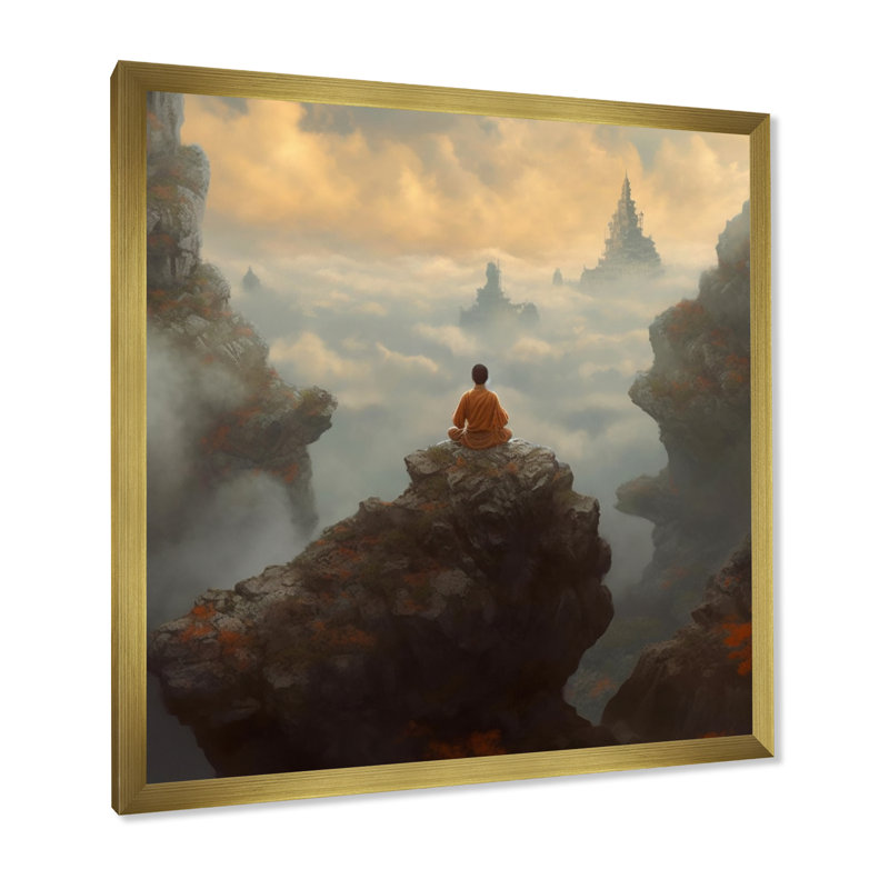 «Buddhist Monk Mindfulness Meditation», reproduction sur toile, H 36 po x l 36 po, Cadre doré simple