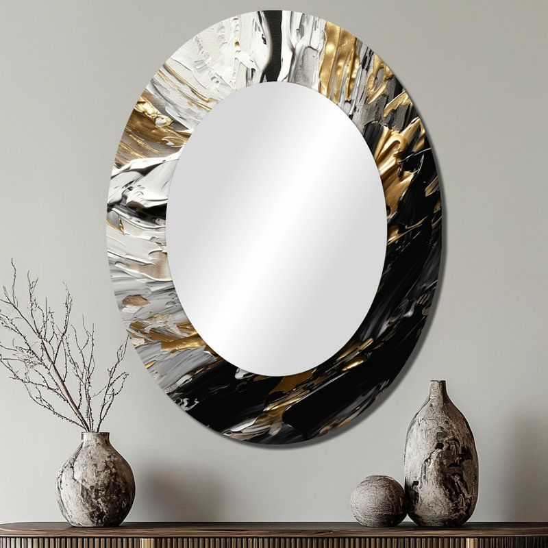 Imminent Bliss Bold Textured Gold and Black II - Gold Oval Wall Mirror Decor, 40" x 30"