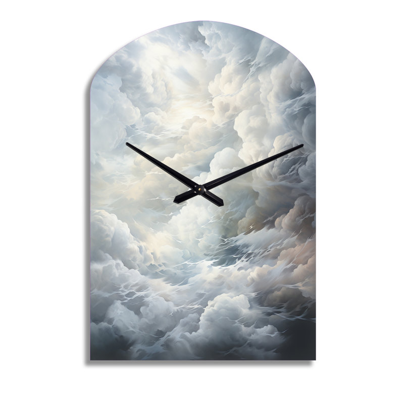 Clouds Whispering Clouds II - Arch Shape Large Grey Wall Clock - Unique Shape, Grand