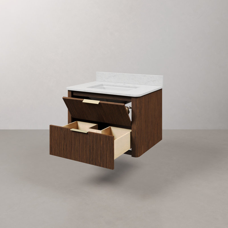 Eureka 24 In. Single Rectangle Sink Floating Bathroom Vanity with Cultured Marble Top in Truffle Oak, 30"