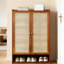 Modern Minimalist 7-Tier Bamboo Shoe Storage Cabinet with Adjustable Shelves & Rattan Doors 