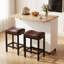 Ensemble îlot de cuisine roulant, chariot de rangement avec plateau en bois, 2 tabourets de bar rembourrés-134077128-134676574