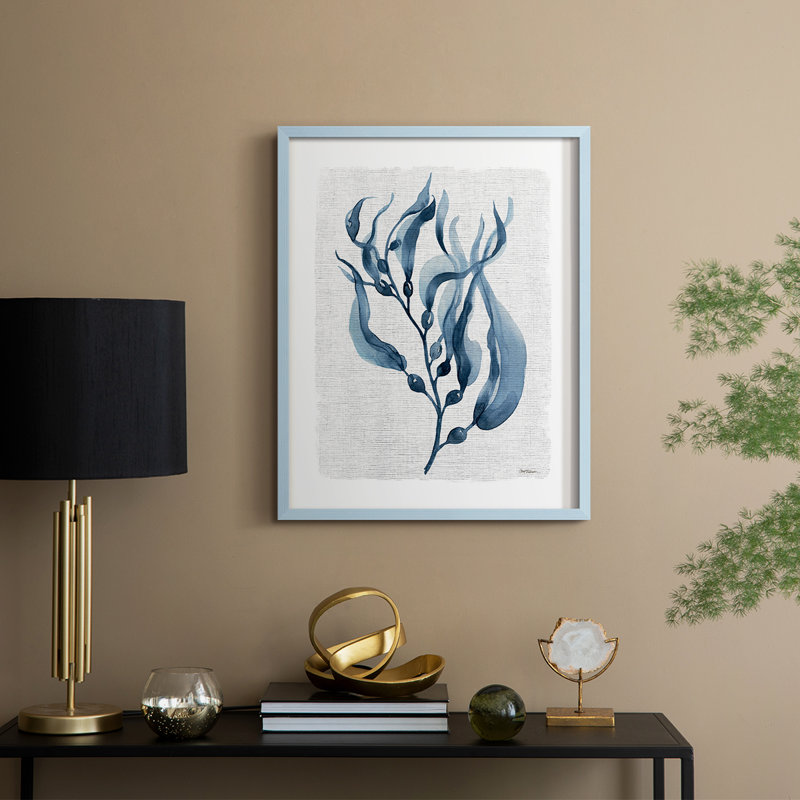 Reproduction encadrée bleu marine de varech I - bois massif, Bleu, H 15 po x l 12 po