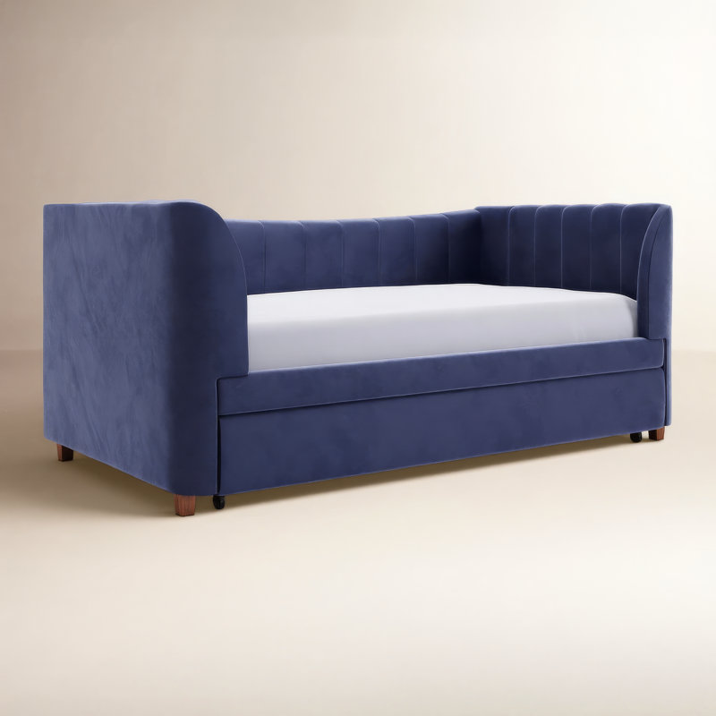 Lit de jour simple rembourré avec couchette, Bleu