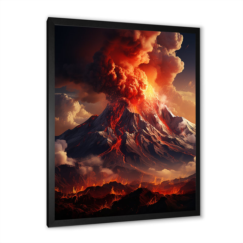 Essence volcanique volcanique sur toile, H 40 po x l 30 po x P 1,5 po, Cadre simple noir