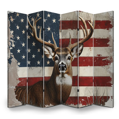 6 panneaux paravents pliables pour homme Cave Royal Deer Antler Drapeau américain Western Woodland Toile séparateur de pièce