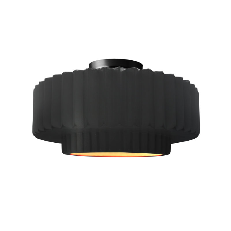Plafonnier semi-encastré en céramique Dottie, H 7,25 po x l 14,5 po x P 14,5 po, Noir carbone mat / or champagne, Noir mat