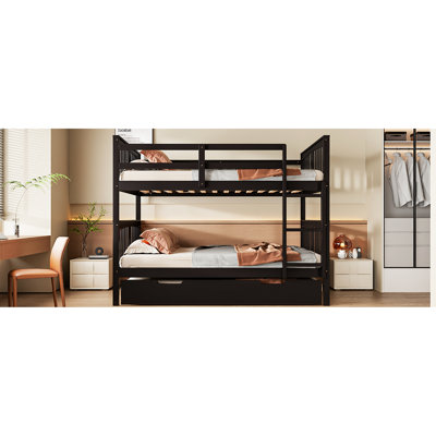 Full Over Bunk Bed In Finish, Twin Trundle For Extra Sleepers, Construction, Slat Kit Included With And , Maximized Space, Guardrail Upper Bunk, Ideal Home Use