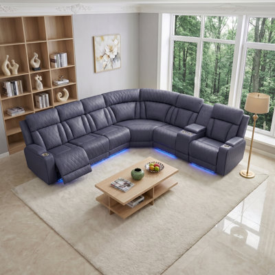 Modern Genuine Leather Power Reclining Sofa Set With USB Ports