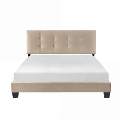 Lit plateforme en bois massif grand format en velours brun clair avec tête de lit capitonnée à hauteur réglable pour la chambre à coucher