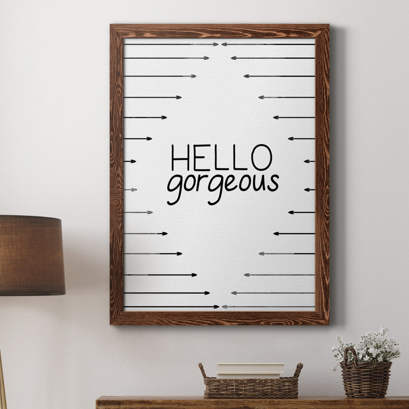 «Hello Gorgeous», art textuel sur toile, 20" H x 17" W x 1" D, Érable