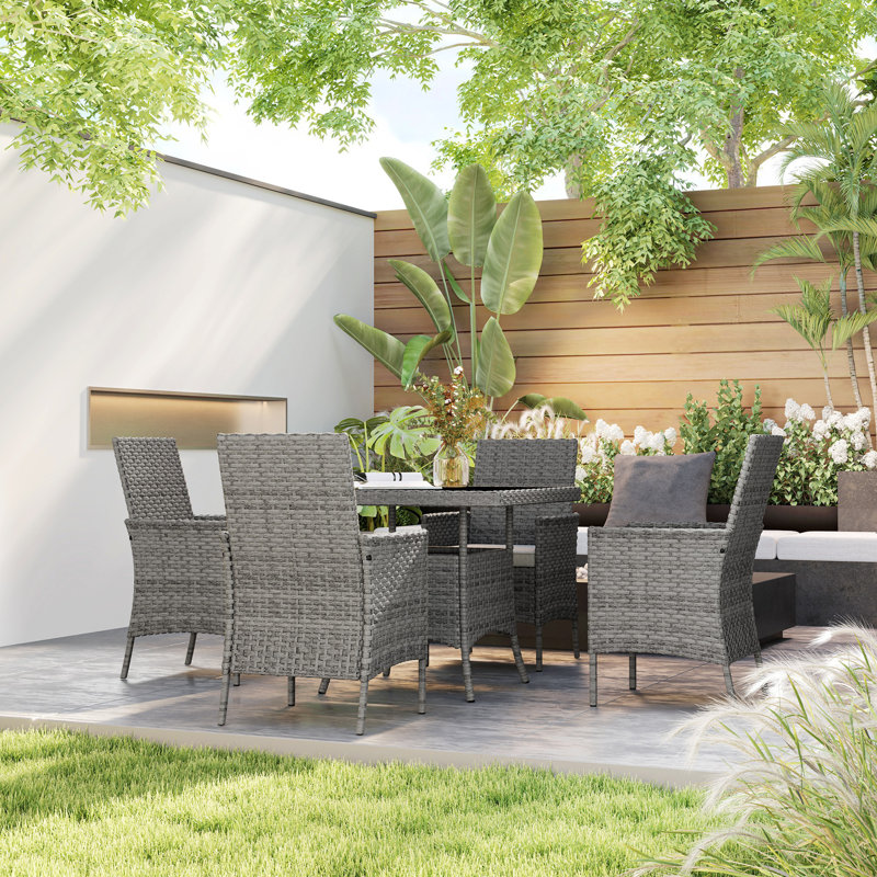 5- Piece 4 - Person 90 Cm L Outdoor Table Set, Dark Grey