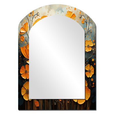 Or souci Marigold Melody III - miroir arche souci, miroir mural asymétrique doré unique, impression d'art en métal
