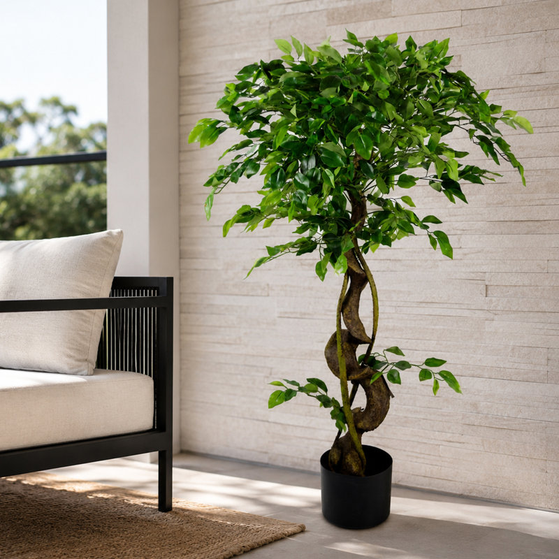 Faux Ficus Tree, 120cm H x 20cm W x 20cm D, Brown