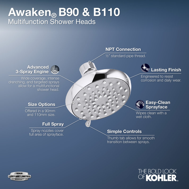 Pomme de douche fixe / standard Awaken, Chrome poli, 1.75 GPM