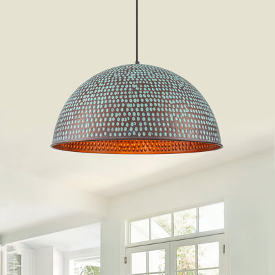 Luminaire suspendu en forme de dôme martelé à la main 19,7 po au fini patine verte, îlot de cuisine industriel à une lumière avec cordon réglable de 78,7 po, base E26, homologué UL / ETL