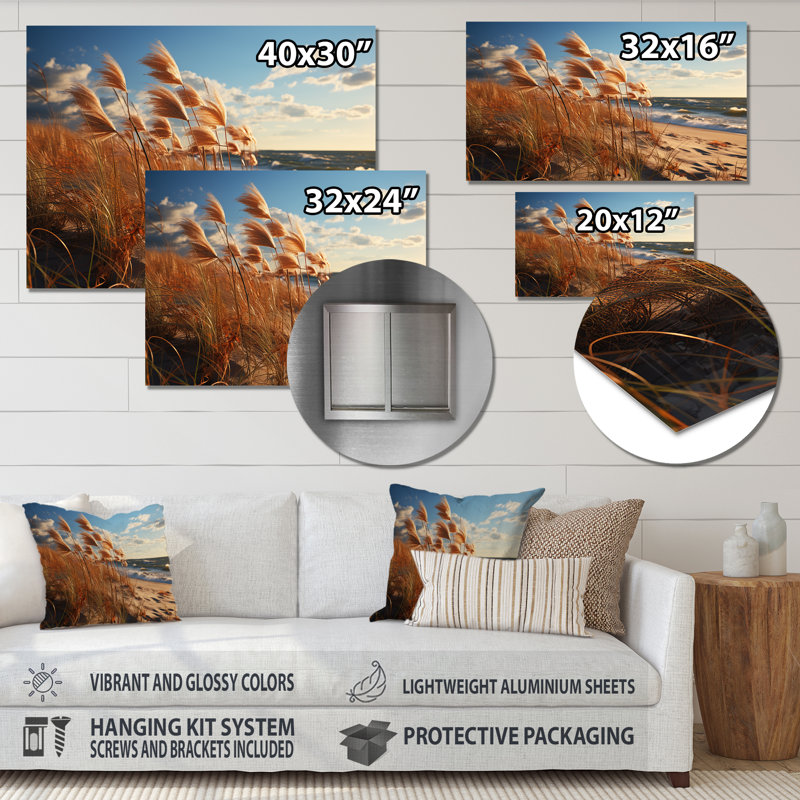«Beach Grass Sunkissed Sands III», reproduction d'art en métal, H 12 po x l 20 po x P 1 po