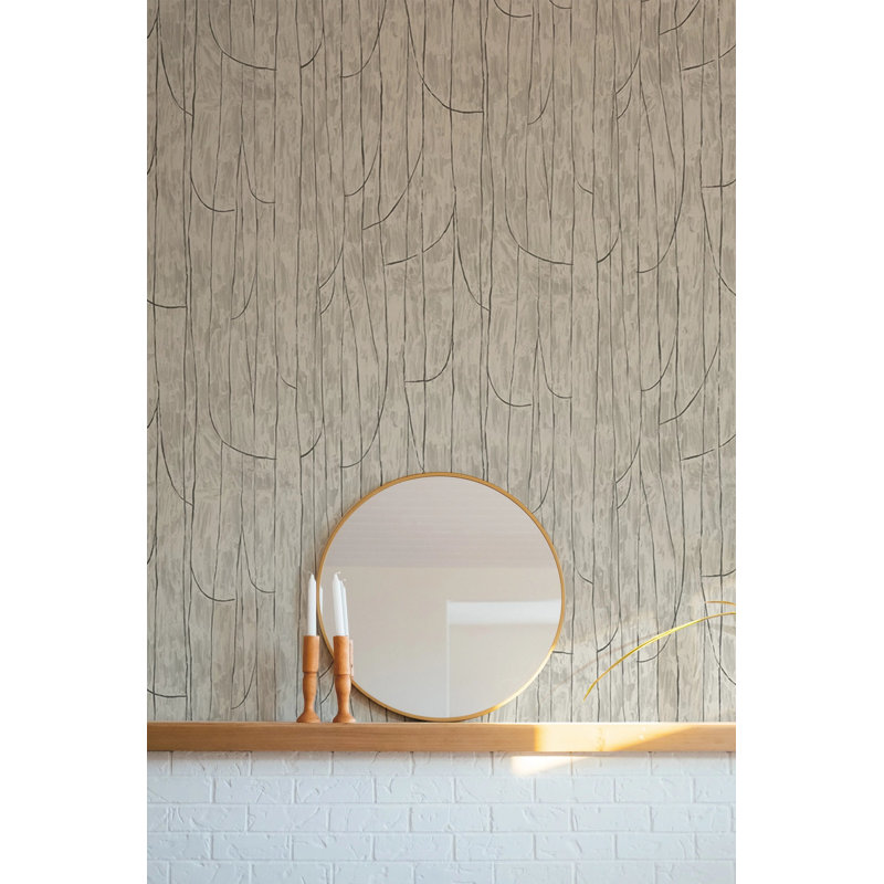 Lingering Lines - Wallpaper, Taupe Black, Faux Grasscloth, Non-Pasted