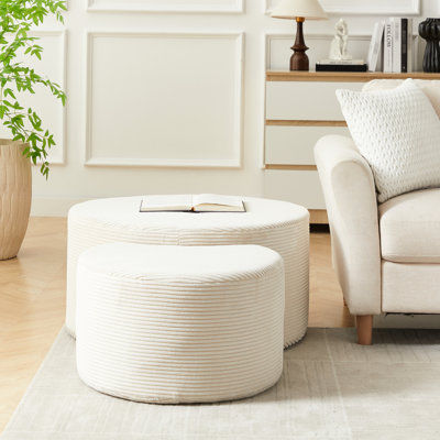 Table basse gigogne de 2, côté arrondi rembourré pour le salon, extrémité en mousse moderne, sans assemblage, velours côtelé beige, polyvalente et utilitaire de rangement