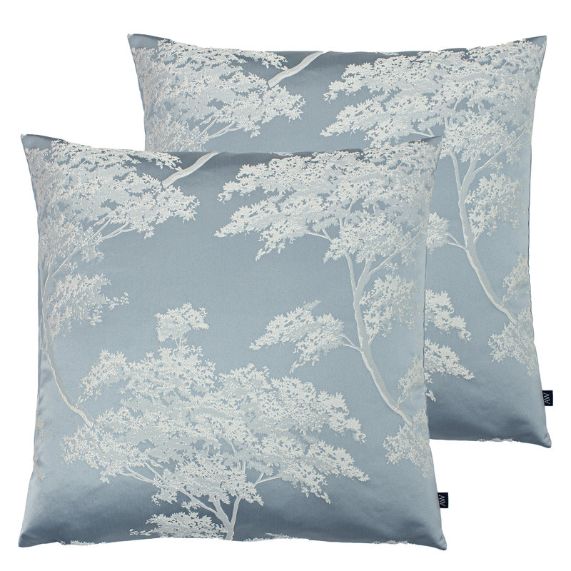Japonica Floral Silver Square Throw Cushion, Silver, Feathers
