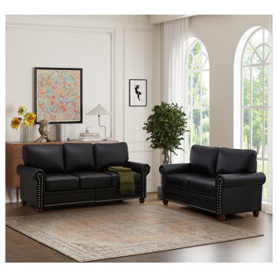 Ensemble de canapé modulaire en cuir PU noir avec rangement, mobilier de salon 5 places avec structure en bois massif et métal