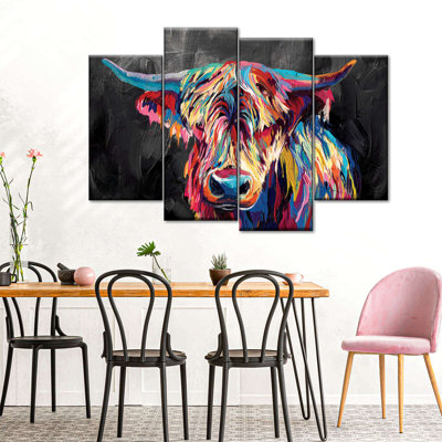 " Colorful Highland Cow " by Jude A 4 - Pieces
