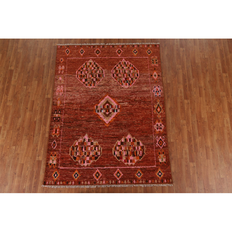 One-of-a-Kind Rectangle 5'11" X 7'9" New Age Wool Area Rug in Rust