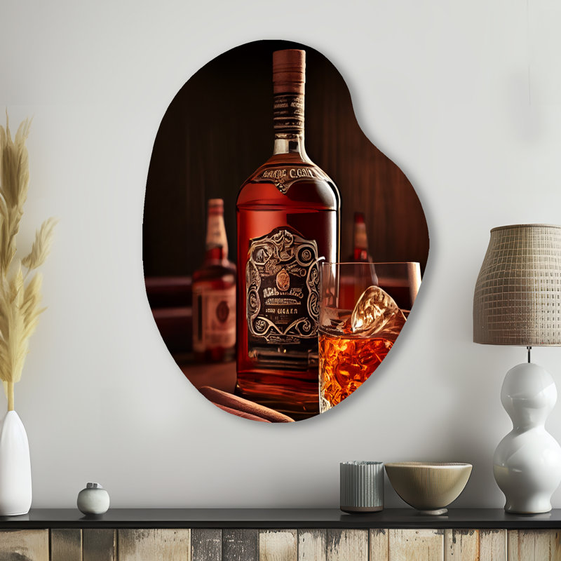 Whisky avec cigares I - décoration murale asymétrique en métal, forme irrégulière, H 38 po x l 28 po
