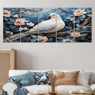 Colombe blanche et bleue Sprintime - art mural 5 pièces pour salon