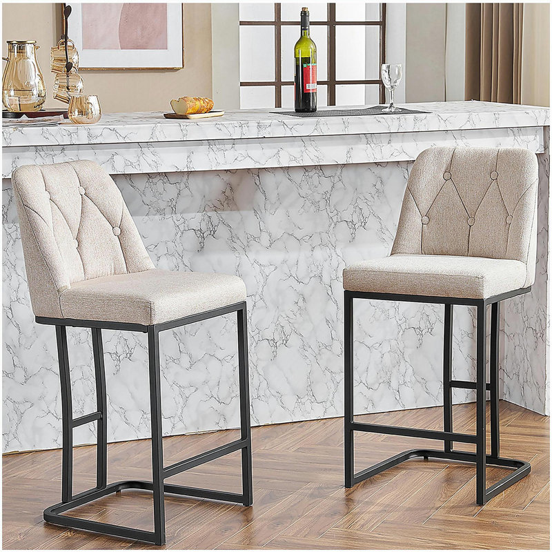 Ensemble de 2 tabourets de bar modernes avec dossier à boutons, tabourets de bar avec structure en métal robuste, rembourrage confortable, convenant à la cuisine, au bar ou au restaurant