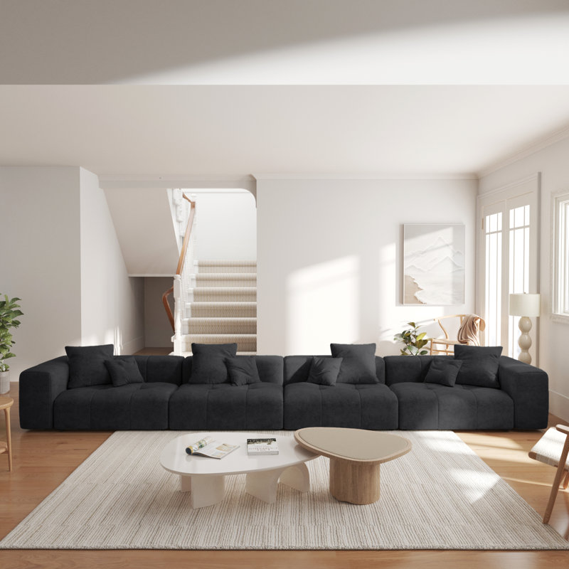 Canapé modulaire rembourré en tissu de lin 3 pièces Kay Crumley, H 24,8 po x l 183,54 po x P 40,55 po, 4, Noir