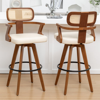 Swivel Upholstered Cane Back Counter Stools