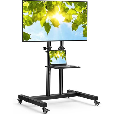 Meuble télé mobile à roulettes, réglable en hauteur et inclinable, avec tablette multimédia et roulettes verrouillables, pour la maison, le bureau et l'extérieur.