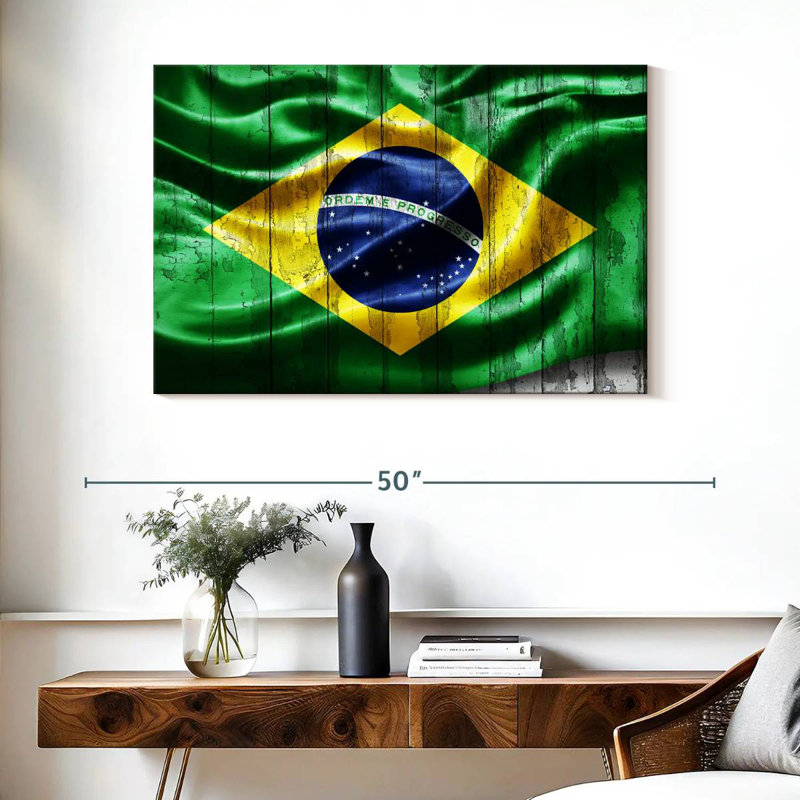 Drapeau du Brésil en bois grunge, H 26 po x l 39 po
