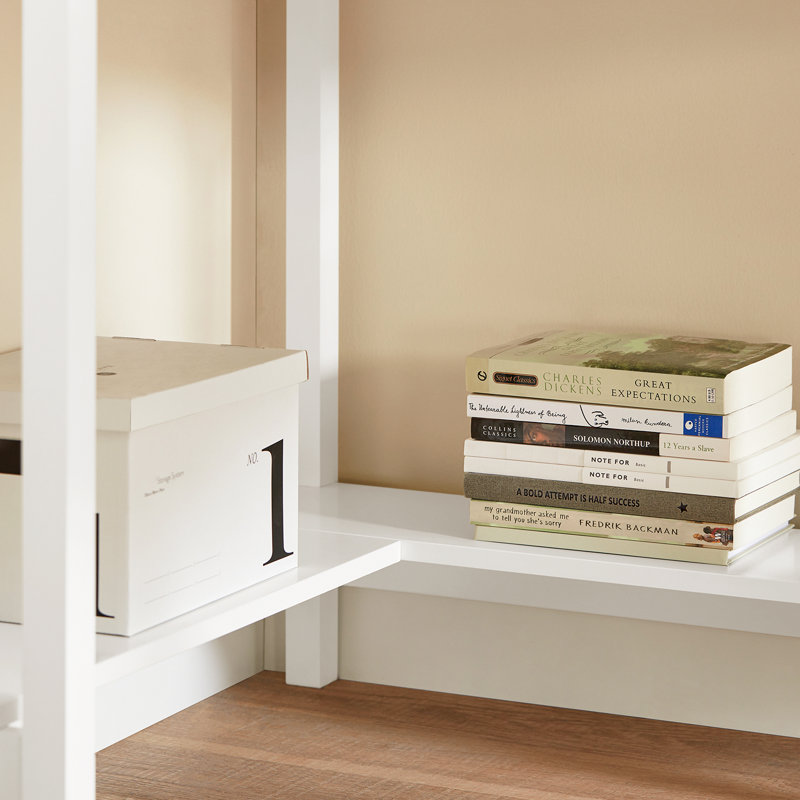Bureau d'angle blanc avec tiroir et tablette, petit bureau d'ordinateur compact pour la chambre à coucher