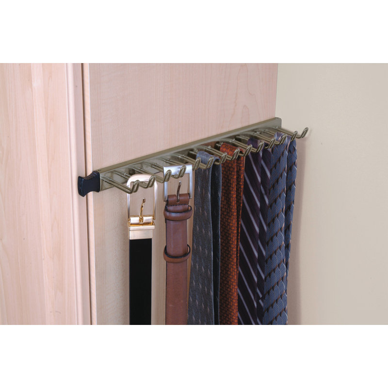 Nickel Finish Steel 14-Hook Sliding Tie and Belt Rack