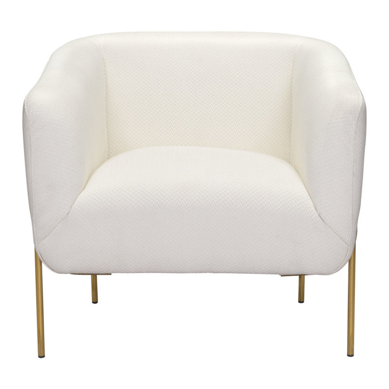 Ivory Elegance 31" Modern Metal Arm Chair with Gold Frame