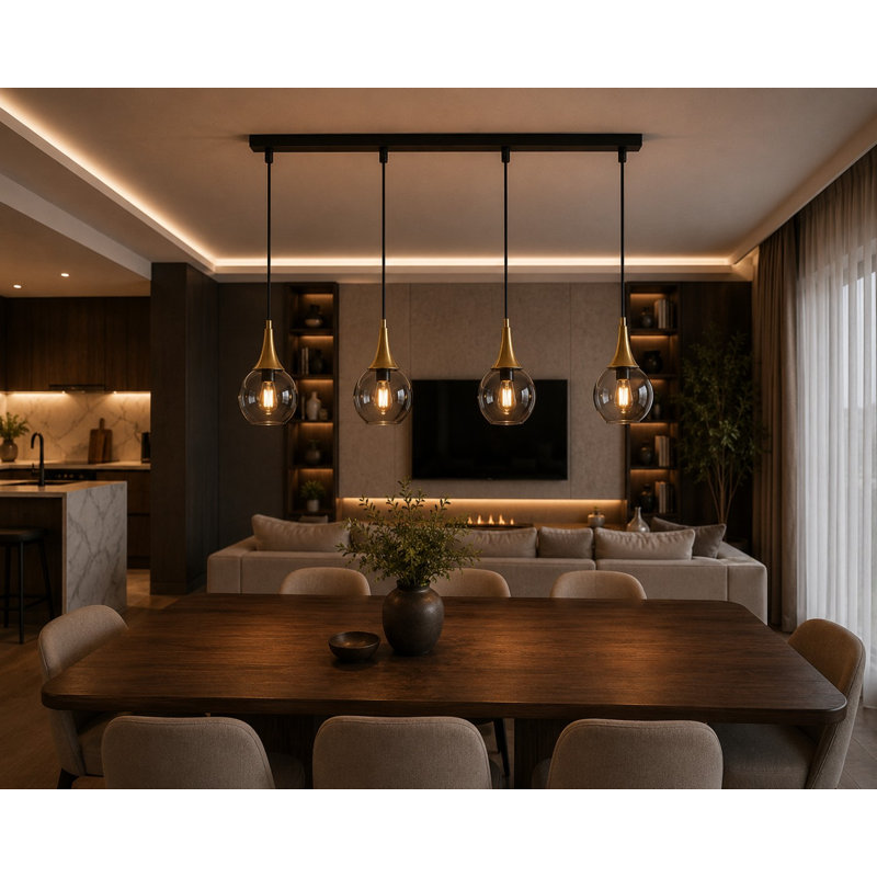 Creasy 4 - Light Kitchen Island Pendant, Black/Gold, Grey