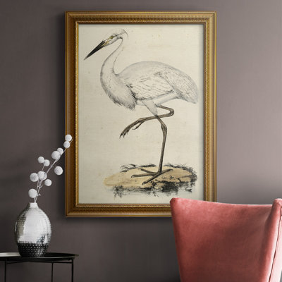 Toile encadrée de qualité supérieure embellie Antique Heron III (ASH) - prête à être accrochée
