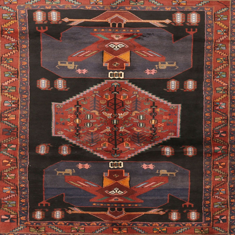 Tapis traditionnel mehroon/noir/bleu, Rond 5 pi