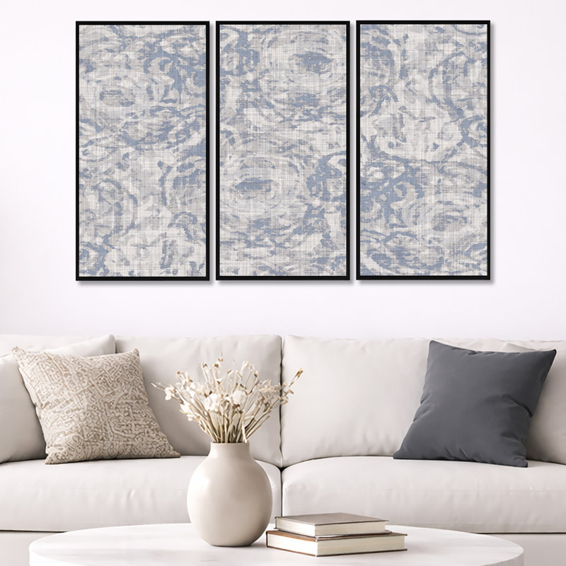Ensemble de 3 reproductions d'art sur toile encadrées rétro "Modern Farmhouse Flower IV", H 32 po x l 48 po