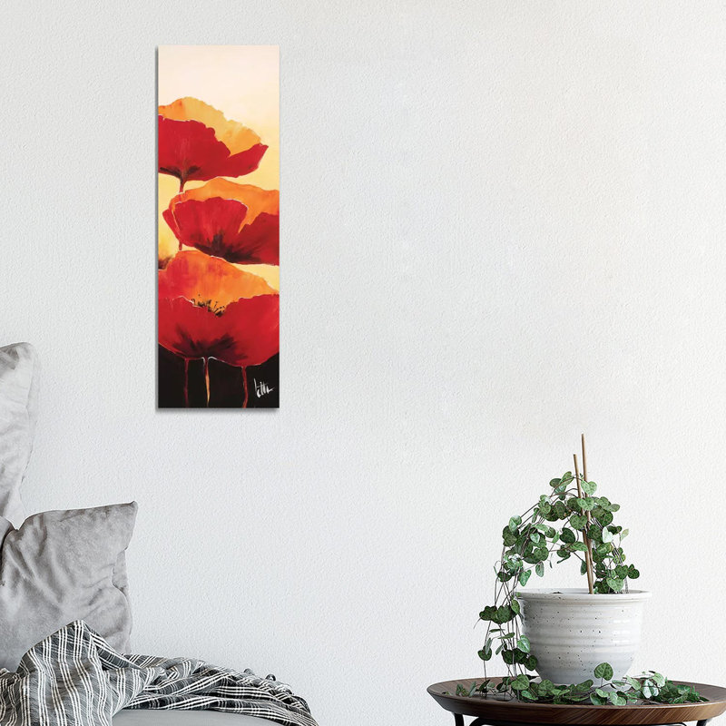 Three Red Poppies I by Jettie Roseboom - Wrapped Canvas Panoramic Print, 30.48 cm H x 91.44 cm W x 1.91 cm D