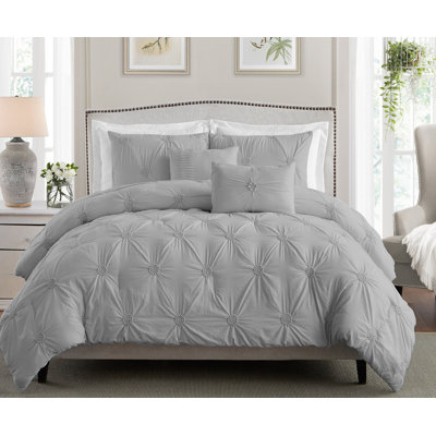 Floral Pintuck 3PC Comforter Set, Soft Microfiber, Pastel Colors, Lightweight Bedding Set