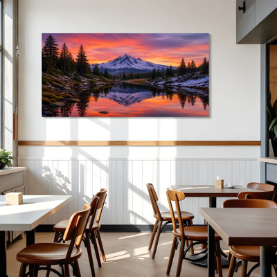 Canvas Wall Art Mt sunset reflection Wall Decor for Living Room Bathroom Bedroom Office 24"H x 48"W Art Paintings, Ready to Hang