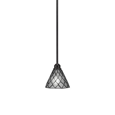 Mini-luminaire suspendu à tige noire Blacksmith illustré en métal peint d'aspect bois et finition granite foncé